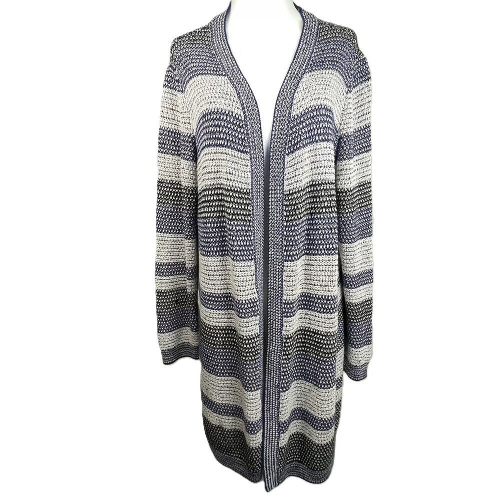 Westport 1962 XL Knit Cardigan Open Front Blue Black Oatmeal Tan‎ Metallic